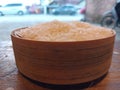 rice in a bamboo bowl