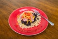 Rice and Beans on Red Plate Royalty Free Stock Photo