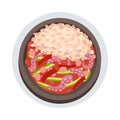 Rice with Beans and Seafood Rested on Plate Top View Vector Illustration