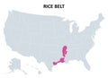 Rice Belt of the United States, region in the Southern States, political map