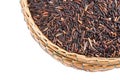 Rice berry in bamboo basket isolate on white Royalty Free Stock Photo