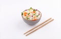 Rice bowl with chopstick steamed vegetables