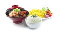 Rice on Bowl set with White Radish Pickled Katsuo Dried fish