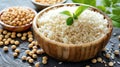 rice bowl and soybeans, Selective focus. Generative Ai Royalty Free Stock Photo
