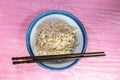 rice brown in black bowl have chopsticks Royalty Free Stock Photo