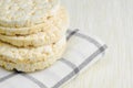 Rice cake, puffed rice on table cloth