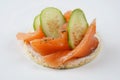 Rice cakes with cream cheese, salmon and cucumber Royalty Free Stock Photo