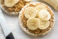 Rice cakes with peanut butter and banana Royalty Free Stock Photo