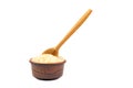 Rice in a ceramic bowl and a wooden spoon. Royalty Free Stock Photo