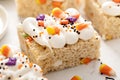 Rice cereal treats for Halloween with festive sprinkles Royalty Free Stock Photo