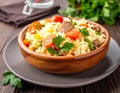 Rice cooked with meat and vegetables in rice grasa generative ai Royalty Free Stock Photo