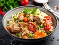 Rice cooked with meat and vegetables in rice grasa generative ai Royalty Free Stock Photo