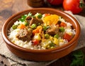 Rice cooked with meat and vegetables in rice grasa generative ai Royalty Free Stock Photo