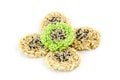 Rice cracker with sesame isolated on white background Royalty Free Stock Photo