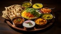 Rice, Curries, Naan, and Condiments in a Traditional Indian Meal - Feast of Indian Flavors Royalty Free Stock Photo