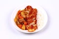 Rice with deep fried dolly fish in japanese yellow curry. Royalty Free Stock Photo