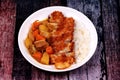 Rice with deep fried dolly fish in japanese yellow curry. Royalty Free Stock Photo