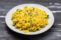 rice with egg and spinach on plate