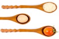 Rice, egg and tomato on a wooden spoon. Royalty Free Stock Photo