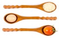 Rice, egg and tomato on a wooden spoon. Royalty Free Stock Photo