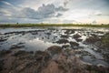 Rice fields rice paddyÃ¢â¬â¢s damaged by heavy rain and flooding causing damage and crop loss Royalty Free Stock Photo