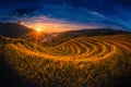 Rice fields on terraced with milky way at sunset in Mu Cang Chai, YenBai, Vietnam.