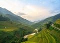 Rice fields on terraced of Mu Cang Chai, YenBai, Rice fields prepare the harvest at Northwest Vietnam. Vietnam landscapes. Royalty Free Stock Photo