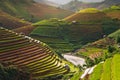 Rice fields on terraced in rainny season at Mu Cang Chai, Yen Bai, Vietnam. Royalty Free Stock Photo