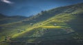 Rice fields on terraced with wooden pavilion on blue sky background in Mu Cang Chai, YenBai, Vietnam Royalty Free Stock Photo