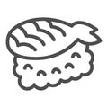 Rice and filleted fish, seafood line icon, asian food concept, japanese food vector sign on white background, outline