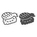 Rice and filleted fish, seafood line and solid icon, asian food concept, japanese food vector sign on white background