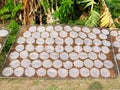 Rice flat cakes are drying in the sun