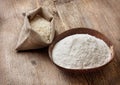 Rice flour in a wooden bowl Royalty Free Stock Photo