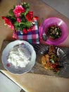 Rice, flowers and fish dishes