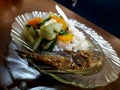 RICE WITH FRESH VAGETABLES AND FRIED FISH