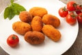 Rice fried croquettes dish in wooden background