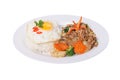 Rice with fried egg and Stir-fried beef with onions Royalty Free Stock Photo