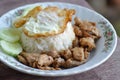 Rice with fried pork with garlic Royalty Free Stock Photo