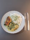 Rice with gratinated chicken with spinach