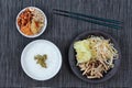 Rice gruel and fried herbs served side dish Royalty Free Stock Photo