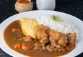 Rice with Japanese curry with omelette and chicken fried