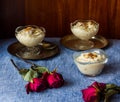 Rice kheer or payasam or payesh or khir is an Indian rice pudding made during Diwali,Durga Puja from milk and rice.Front view