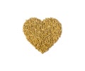 Rice lover. pile of paddy rice grain in heart shape isolated on white background. Stack of raw rice in heart sign show Vegetarian Royalty Free Stock Photo