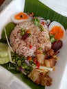 Rice mixed with vegetable and boiled egg in form box, thai crusine food