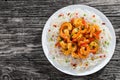 Rice noodle and butter garlic fried shrimps