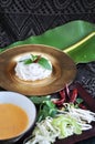 Rice Noodle with Spicy Sauce and fresh Vegetables Royalty Free Stock Photo