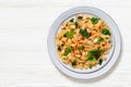 rice noodles with chicken, eggs, chinese broccoli Royalty Free Stock Photo