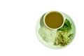 Rice noodles dressing with meat ball fish coconut milk curry sauce and fresh vegetable on plate Royalty Free Stock Photo