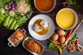 Rice noodles with fish curry sauce and spicy curry sauce. Royalty Free Stock Photo