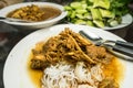 Rice noodles in fish curry sauce Spicy with vegetables Royalty Free Stock Photo